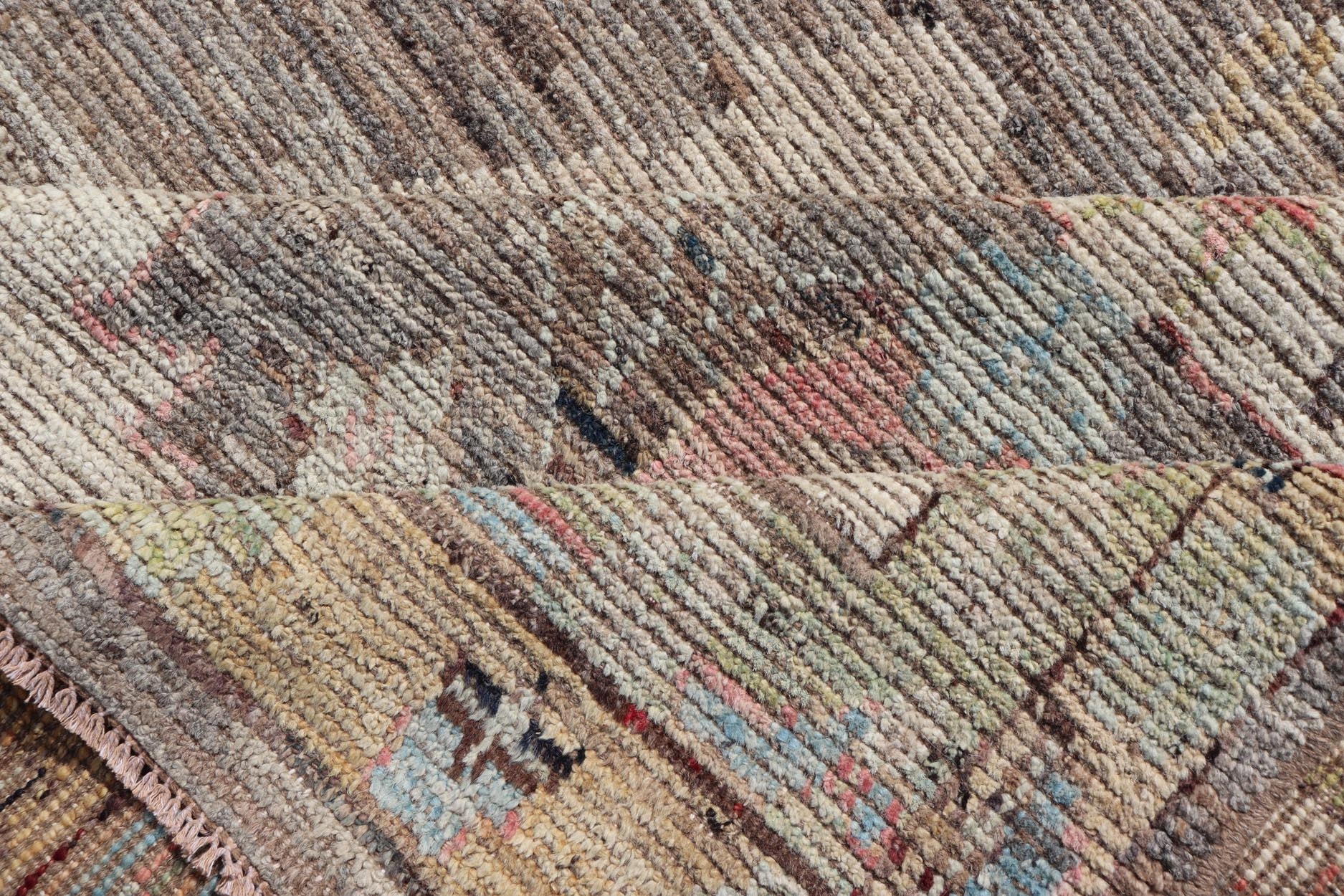 Measures: 12'5 x 16'9 Large Floral Designed Modern Oushak on a Brown - Gray Field and Cream Border. Keivan Woven Arts rug / AFG - 65605 Country of Origin: Afghanistan Type: Oushak Design: Floral, All - Over, Arabesque - Floral 21st century Modern Ou... - Keivan Woven ArtsAFG - 65605 - 23108Rug