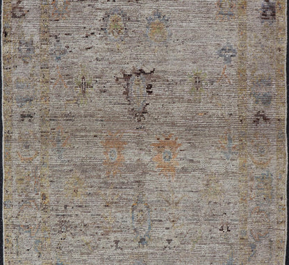 Modern Distressed Oushak With All - Over Floral Design on Cream Field and Border. Keivan Woven Arts/ rug /AFG - 65734 Country of Origin: Afghanistan Type: Oushak Design: Floral, All - Over, Arabesque - Floral 21st century. Measures: 3'9 x 5'8 Modern di... - Keivan Woven ArtsAFG - 65734 - 25170Rug