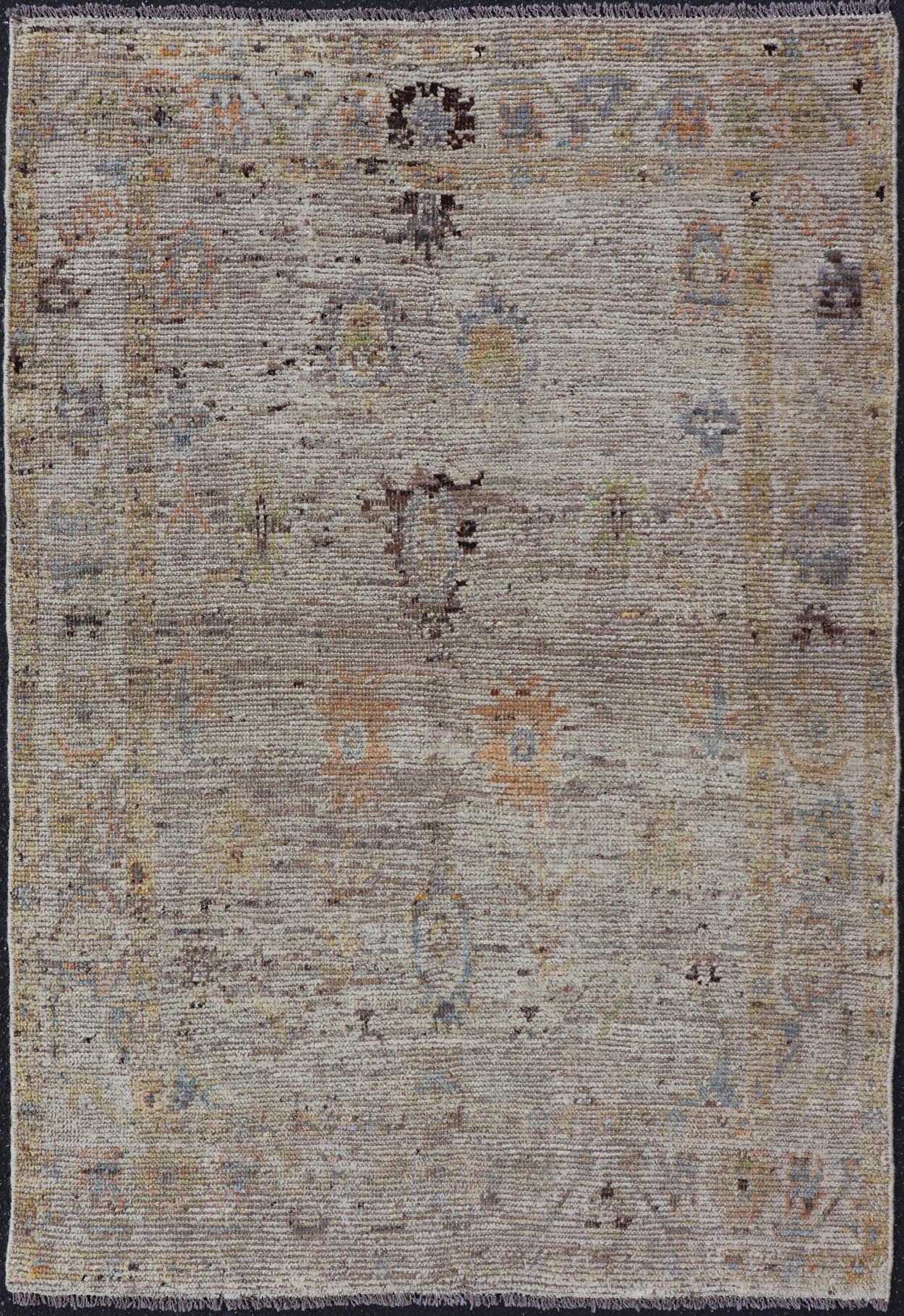 Modern Distressed Oushak With All - Over Floral Design on Cream Field and Border. Keivan Woven Arts/ rug /AFG - 65734 Country of Origin: Afghanistan Type: Oushak Design: Floral, All - Over, Arabesque - Floral 21st century. Measures: 3'9 x 5'8 Modern di... - Keivan Woven ArtsAFG - 65734 - 25170Rug