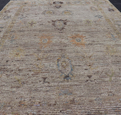 Modern Distressed Oushak With All - Over Floral Design on Cream Field and Border. Keivan Woven Arts/ rug /AFG - 65734 Country of Origin: Afghanistan Type: Oushak Design: Floral, All - Over, Arabesque - Floral 21st century. Measures: 3'9 x 5'8 Modern di... - Keivan Woven ArtsAFG - 65734 - 25170Rug