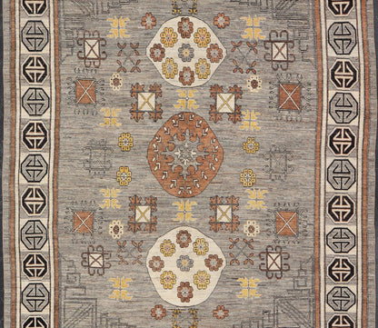 Modern Khotan Rug with Circular Medallions in Shades of Gray, Brown and Yellow. Keivan Woven Arts rug AFG - 67299, Keivan Woven Arts / country of origin / type: Afghanistan / Khotan. Measures: 12'8 x 15'1 This modern Khotan made rug features Sama... - Keivan Woven ArtsAFG - 67299 - 22938Rugs