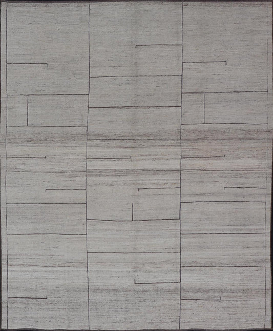 Casual Modern Design Rug in White and Brown Tones and Subdued Design. Keivan Woven Arts / rug AFG - 67977, country of origin / type: Afghanistan / Moroccan tribal, modern casual Neutral tone rug with Moroccan free - flowing tribal design. Measures: 9'4... - Keivan Woven ArtsAFG - 67977 - 25182Rugs