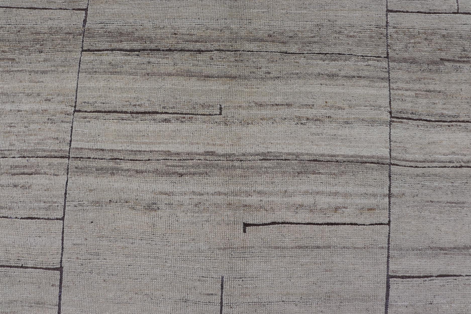 Casual Modern Design Rug in White and Brown Tones and Subdued Design. Keivan Woven Arts / rug AFG - 67977, country of origin / type: Afghanistan / Moroccan tribal, modern casual Neutral tone rug with Moroccan free - flowing tribal design. Measures: 9'4... - Keivan Woven ArtsAFG - 67977 - 25182Rug
