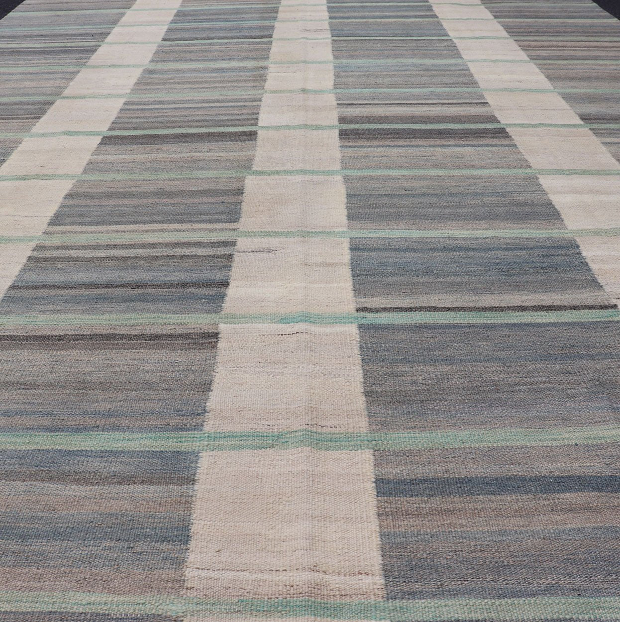 Flat - Weave Modern Kilim Rug in shades of Gray, Brown, Cream, Blue and Green Modern flat - weave Kilim rug in gray, blue, brown and green colors in Classic stripe design, Keivan Woven Arts / rug AFG - 71, country of origin / type: Afghanistan / Kilim... - Keivan Woven ArtsAFG - 71 - 15759Rug