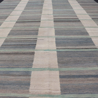 Flat - Weave Modern Kilim Rug in shades of Gray, Brown, Cream, Blue and Green Modern flat - weave Kilim rug in gray, blue, brown and green colors in Classic stripe design, Keivan Woven Arts / rug AFG - 71, country of origin / type: Afghanistan / Kilim... - Keivan Woven ArtsAFG - 71 - 15759Rug