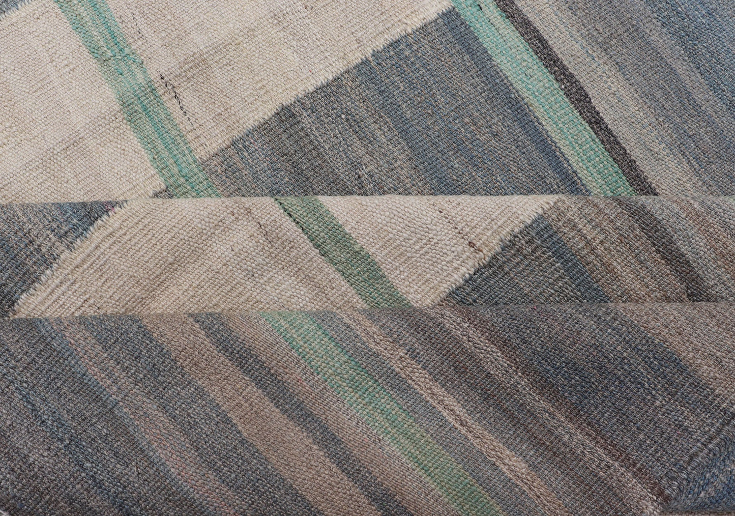 Flat - Weave Modern Kilim Rug in shades of Gray, Brown, Cream, Blue and Green Modern flat - weave Kilim rug in gray, blue, brown and green colors in Classic stripe design, Keivan Woven Arts / rug AFG - 71, country of origin / type: Afghanistan / Kilim... - Keivan Woven ArtsAFG - 71 - 15759Rug