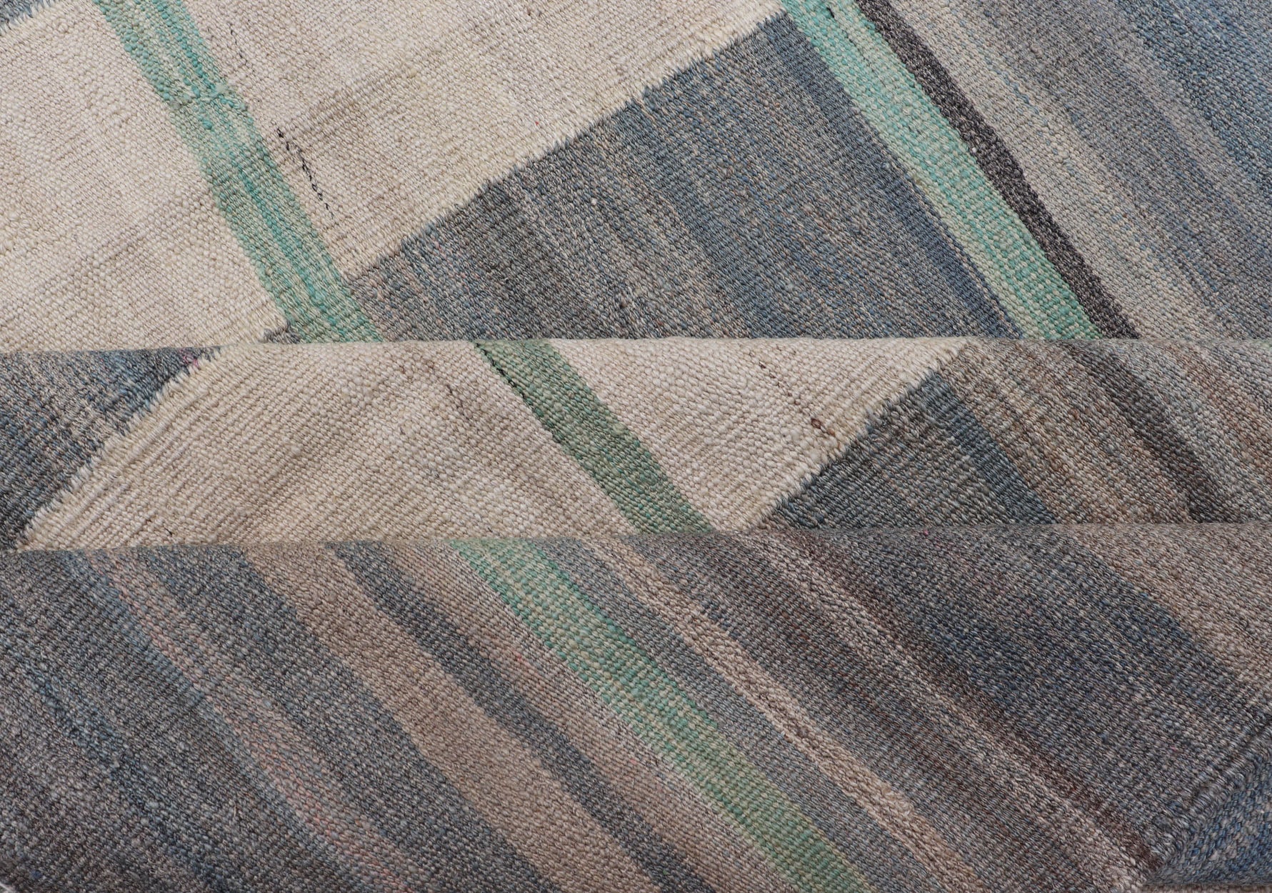 Flat - Weave Modern Kilim Rug in shades of Gray, Brown, Cream, Blue and Green Modern flat - weave Kilim rug in gray, blue, brown and green colors in Classic stripe design, Keivan Woven Arts / rug AFG - 71, country of origin / type: Afghanistan / Kilim... - Keivan Woven ArtsAFG - 71 - 15759Rug