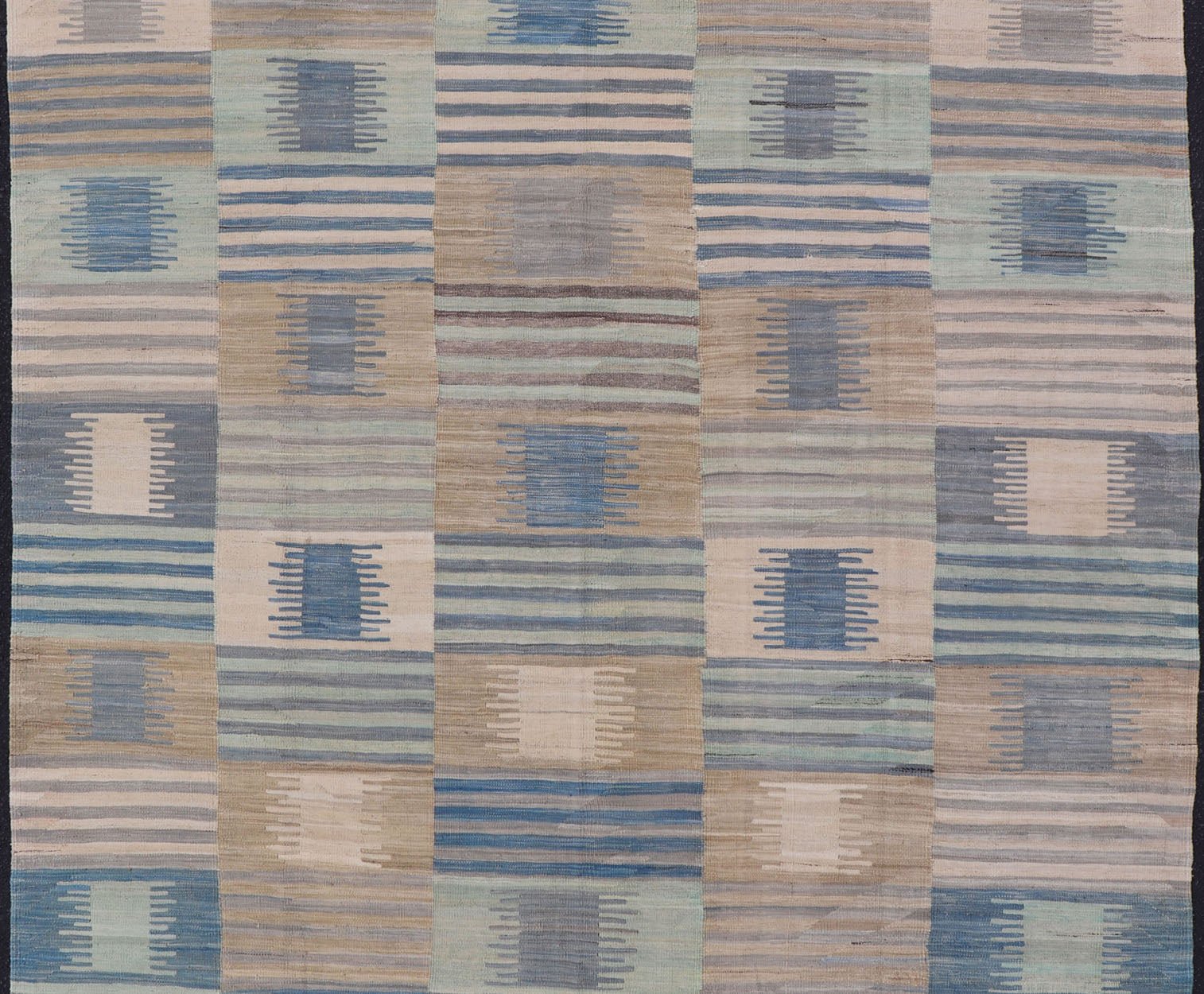 Flat - Weave Afghan Kilim Rug with Modern Design in Blues, Taupe, and Cream Casual flat - weave modern design Kilim rug with soft colors in modern design, Keivan Woven Arts / rug AFG - 72, country of origin / type: Afghanistan / Kilim Colorful flat... - Keivan Woven ArtsAFG - 72 - 15763Rug
