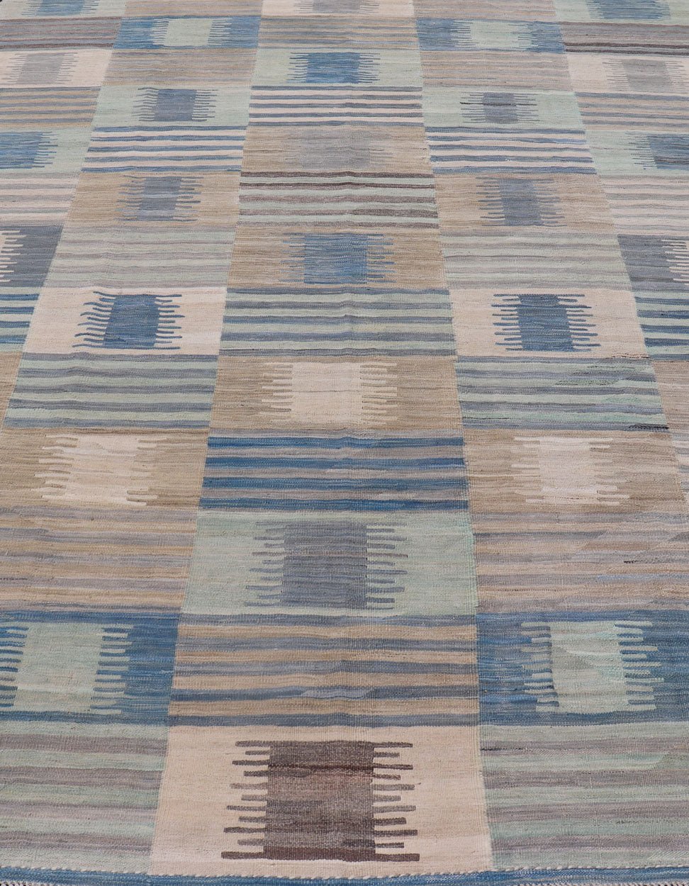 Flat - Weave Afghan Kilim Rug with Modern Design in Blues, Taupe, and Cream Casual flat - weave modern design Kilim rug with soft colors in modern design, Keivan Woven Arts / rug AFG - 72, country of origin / type: Afghanistan / Kilim Colorful flat... - Keivan Woven ArtsAFG - 72 - 15763Rug