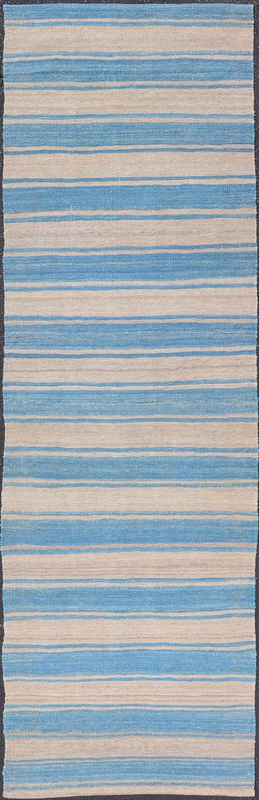 Flat - Weave Modern Kilim Rug with Stripes in Shades of Blue and Gray Flat - weave Kilim rug with stripes with modern design in shades of blue and gray, rug AFG - 81, Keivan Woven Arts / country of origin / type: Afghanistan / Kilim This playfu... - Keivan Woven ArtsAFG - 81 - 15767Rug