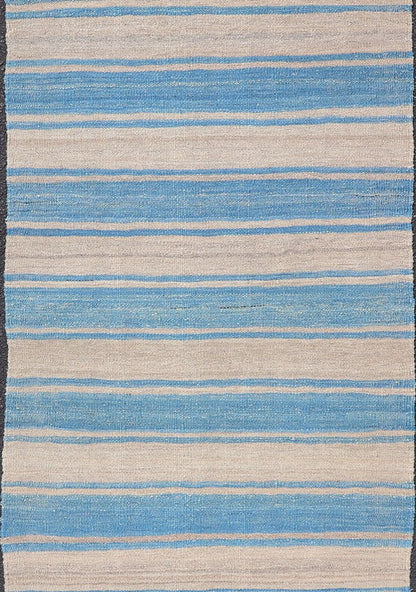 Flat - Weave Modern Kilim Rug with Stripes in Shades of Blue and Gray Flat - weave Kilim rug with stripes with modern design in shades of blue and gray, rug AFG - 81, Keivan Woven Arts / country of origin / type: Afghanistan / Kilim This playfu... - Keivan Woven ArtsAFG - 81 - 15767Rug