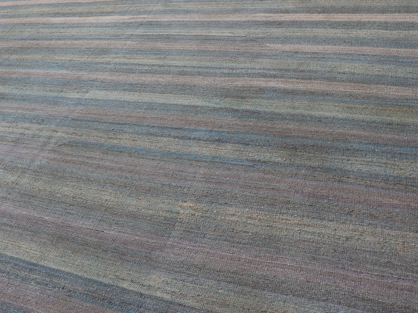 Large Afghanistan Kilim Modern with Stripes in Shade of Light Green Flat - weave Kilim rug with stripes with modern design in shades of blue, taupe, gray and green, rug AFG - 87, country of origin / type: Afghanistan / Kilim This playful piec... - Keivan Woven ArtsAFG - 87 - 15771Rug