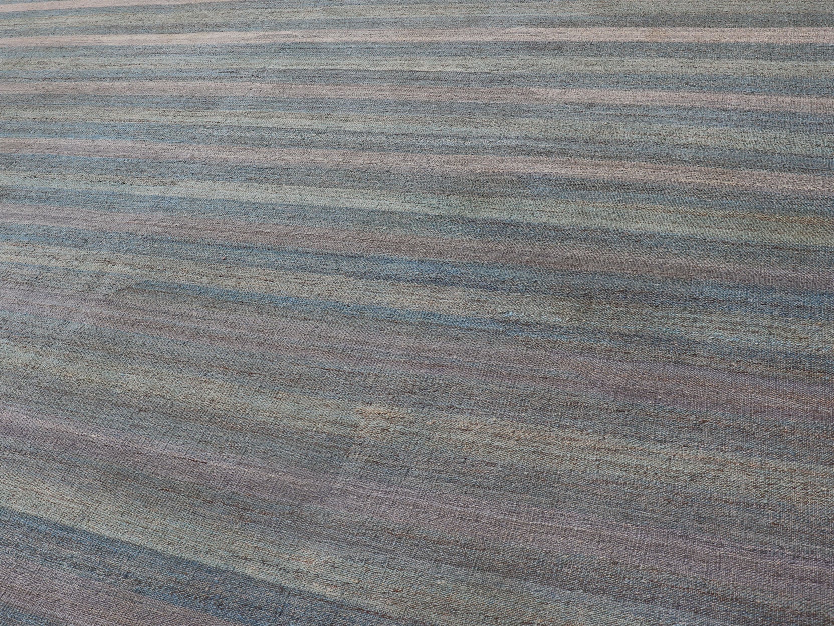 Large Afghanistan Kilim Modern with Stripes in Shade of Light Green Flat - weave Kilim rug with stripes with modern design in shades of blue, taupe, gray and green, rug AFG - 87, country of origin / type: Afghanistan / Kilim This playful piec... - Keivan Woven ArtsAFG - 87 - 15771Rug