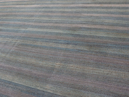 Large Afghanistan Kilim Modern with Stripes in Shade of Light Green Flat - weave Kilim rug with stripes with modern design in shades of blue, taupe, gray and green, rug AFG - 87, country of origin / type: Afghanistan / Kilim This playful piec... - Keivan Woven ArtsAFG - 87 - 15771Rug