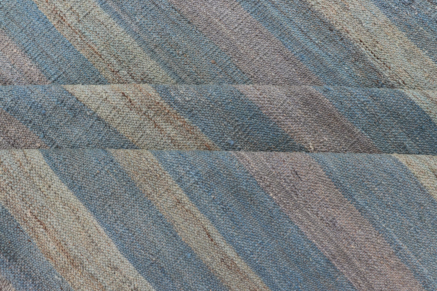 Large Afghanistan Kilim Modern with Stripes in Shade of Light Green Flat - weave Kilim rug with stripes with modern design in shades of blue, taupe, gray and green, rug AFG - 87, country of origin / type: Afghanistan / Kilim This playful piec... - Keivan Woven ArtsAFG - 87 - 15771Rug