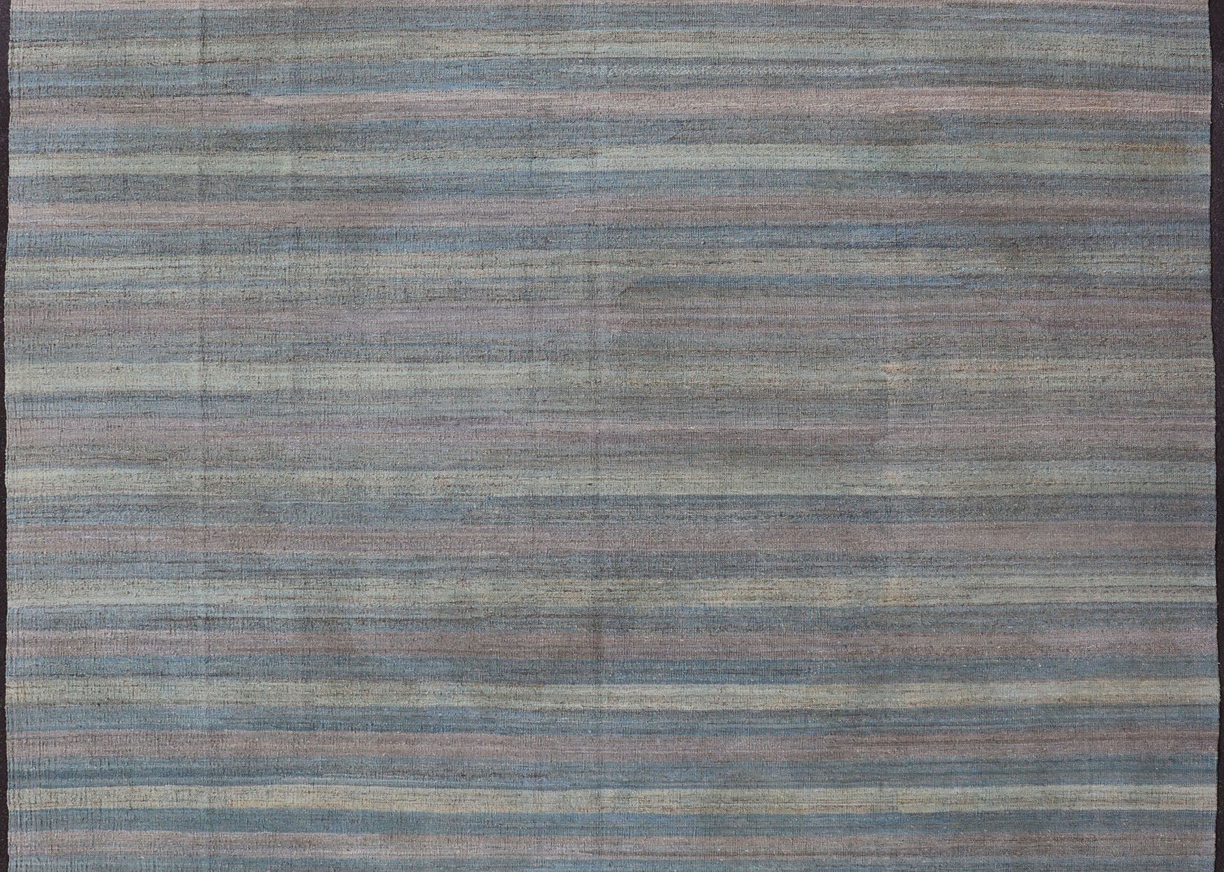 Large Afghanistan Kilim Modern with Stripes in Shade of Light Green Flat - weave Kilim rug with stripes with modern design in shades of blue, taupe, gray and green, rug AFG - 87, country of origin / type: Afghanistan / Kilim This playful piec... - Keivan Woven ArtsAFG - 87 - 15771Rug