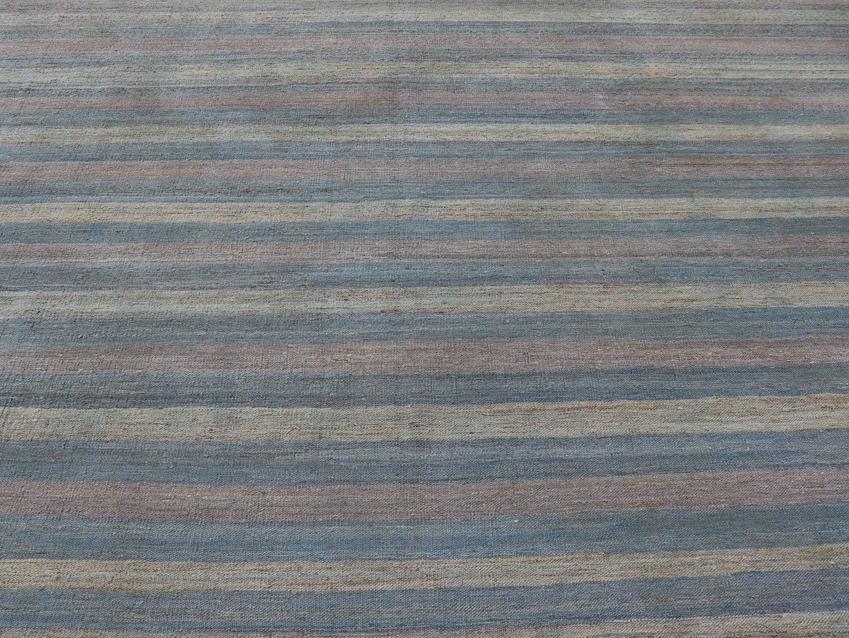Large Afghanistan Kilim Modern with Stripes in Shade of Light Green Flat - weave Kilim rug with stripes with modern design in shades of blue, taupe, gray and green, rug AFG - 87, country of origin / type: Afghanistan / Kilim This playful piec... - Keivan Woven ArtsAFG - 87 - 15771Rug