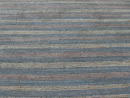Large Afghanistan Kilim Modern with Stripes in Shade of Light Green Flat - weave Kilim rug with stripes with modern design in shades of blue, taupe, gray and green, rug AFG - 87, country of origin / type: Afghanistan / Kilim This playful piec... - Keivan Woven ArtsAFG - 87 - 15771Rug
