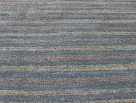 Large Afghanistan Kilim Modern with Stripes in Shade of Light Green Flat - weave Kilim rug with stripes with modern design in shades of blue, taupe, gray and green, rug AFG - 87, country of origin / type: Afghanistan / Kilim This playful piec... - Keivan Woven ArtsAFG - 87 - 15771Rug