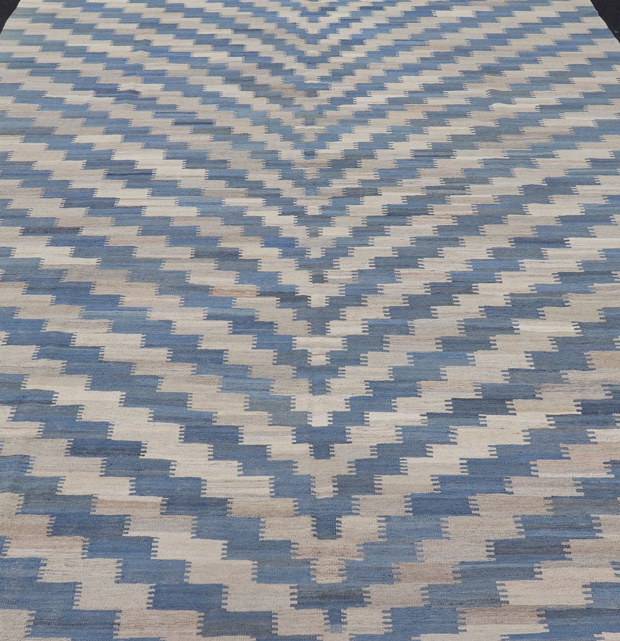 Hand Woven Flat - Weave Kilim Rug With a Modern Design in Blue, and Creams Modern flat - weave kilim rug with stripes in shades of light blue, blues, and creams. Keivan Woven Arts / rug AFG - 88, country of origin / type: Afghanistan / Kilim Measu... - Keivan Woven ArtsAFG - 88 - 15777Rug