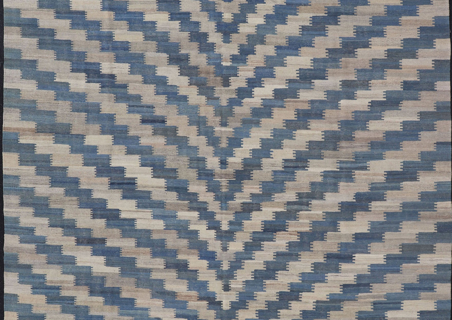 Hand Woven Flat - Weave Kilim Rug With a Modern Design in Blue, and Creams Modern flat - weave kilim rug with stripes in shades of light blue, blues, and creams. Keivan Woven Arts / rug AFG - 88, country of origin / type: Afghanistan / Kilim Measu... - Keivan Woven ArtsAFG - 88 - 15777Rug