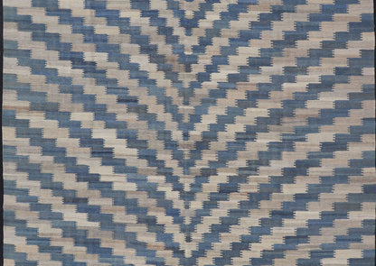 Hand Woven Flat - Weave Kilim Rug With a Modern Design in Blue, and Creams Modern flat - weave kilim rug with stripes in shades of light blue, blues, and creams. Keivan Woven Arts / rug AFG - 88, country of origin / type: Afghanistan / Kilim Measu... - Keivan Woven ArtsAFG - 88 - 15777Rug
