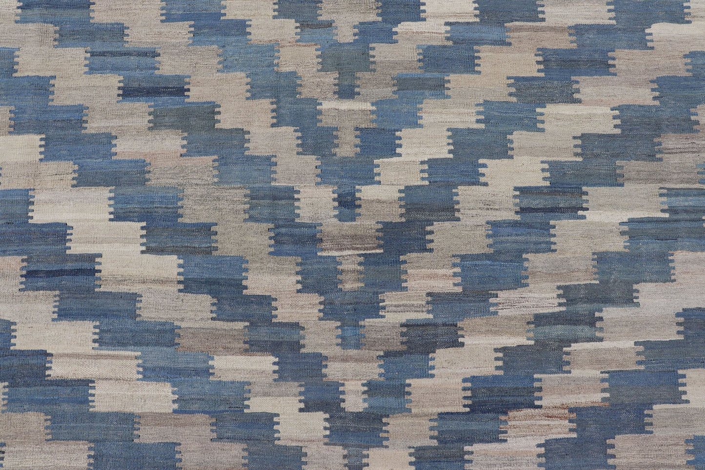Hand Woven Flat - Weave Kilim Rug With a Modern Design in Blue, and Creams Modern flat - weave kilim rug with stripes in shades of light blue, blues, and creams. Keivan Woven Arts / rug AFG - 88, country of origin / type: Afghanistan / Kilim Measu... - Keivan Woven ArtsAFG - 88 - 15777Rug