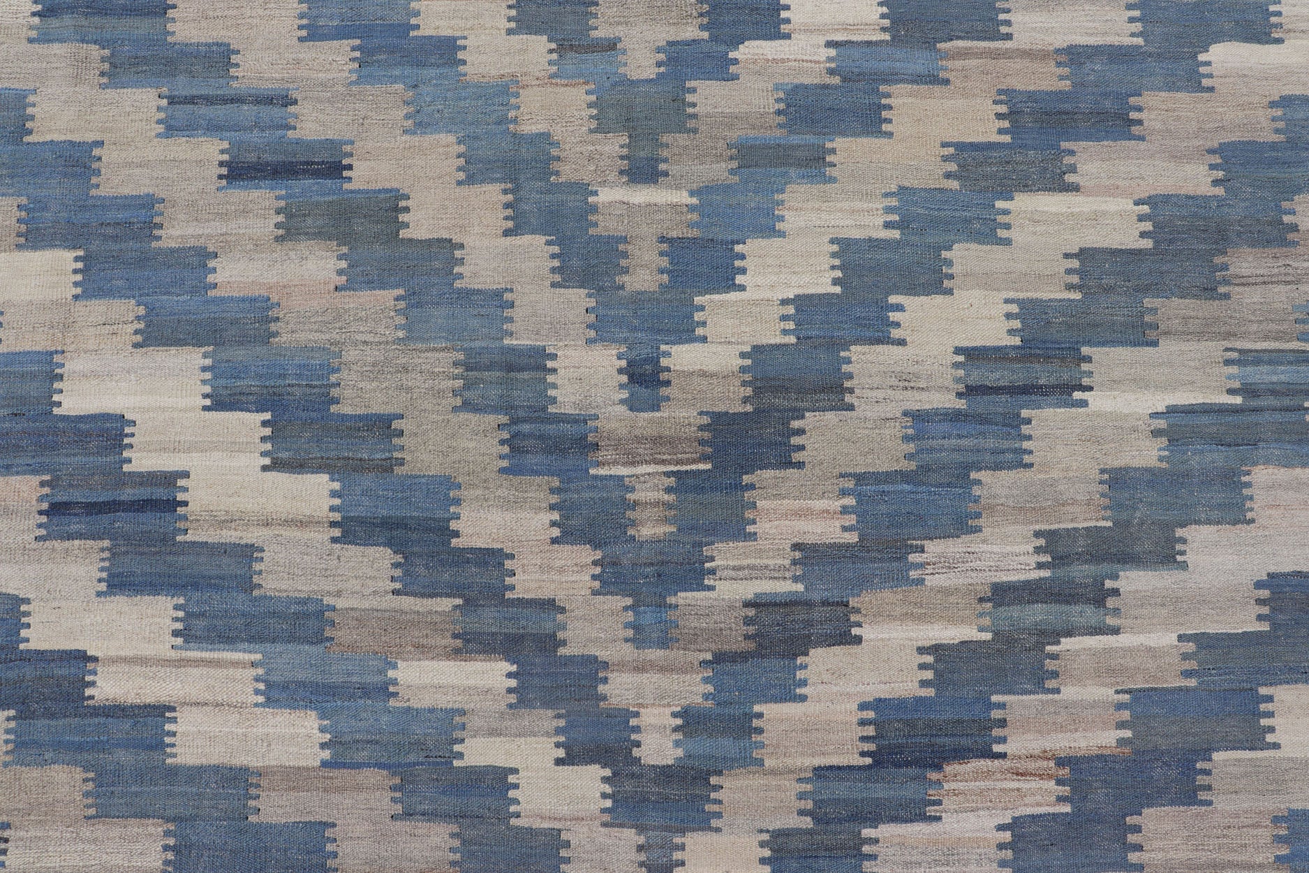 Hand Woven Flat - Weave Kilim Rug With a Modern Design in Blue, and Creams Modern flat - weave kilim rug with stripes in shades of light blue, blues, and creams. Keivan Woven Arts / rug AFG - 88, country of origin / type: Afghanistan / Kilim Measu... - Keivan Woven ArtsAFG - 88 - 15777Rug