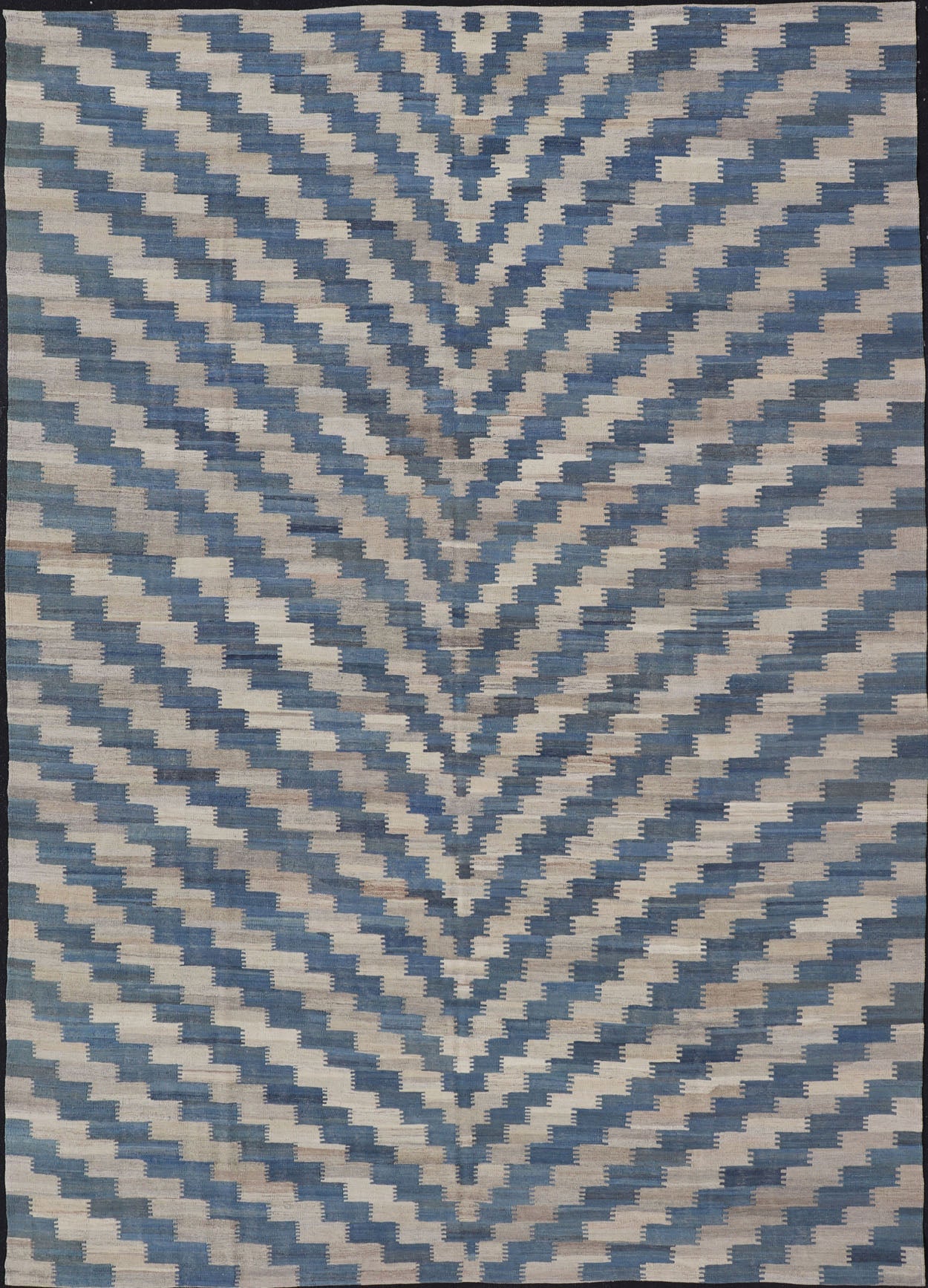 Hand Woven Flat - Weave Kilim Rug With a Modern Design in Blue, and Creams Modern flat - weave kilim rug with stripes in shades of light blue, blues, and creams. Keivan Woven Arts / rug AFG - 88, country of origin / type: Afghanistan / Kilim Measu... - Keivan Woven ArtsAFG - 88 - 15777Rug
