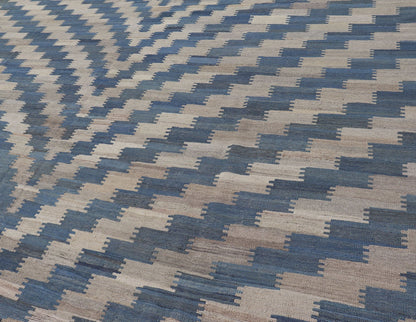Hand Woven Flat - Weave Kilim Rug With a Modern Design in Blue, and Creams Modern flat - weave kilim rug with stripes in shades of light blue, blues, and creams. Keivan Woven Arts / rug AFG - 88, country of origin / type: Afghanistan / Kilim Measu... - Keivan Woven ArtsAFG - 88 - 15777Rug