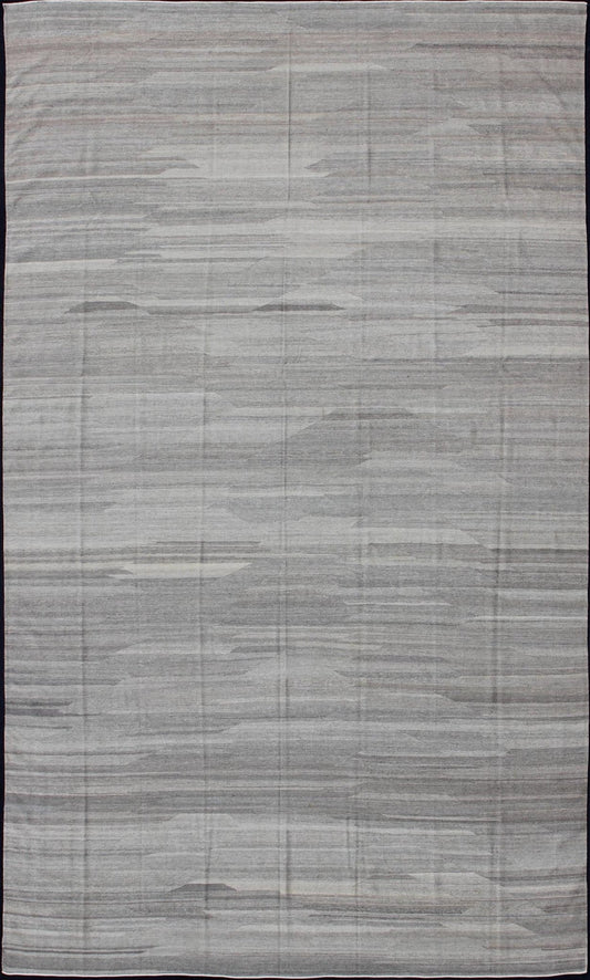 Very Large Modern Kilim with Solid Minimalist Design in Variation of Gray Tones Modern and casual flat - weave fine hand made Kilim rug in gray tones and Neutrals with Minimalist design and solid pattern Measures: 11'9 x 19'6 Minima... - Keivan Woven ArtsAFG - 9263 - 10434Rug