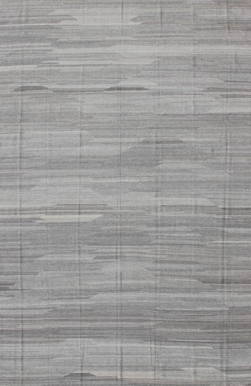 Very Large Modern Kilim with Solid Minimalist Design in Variation of Gray Tones Modern and casual flat - weave fine hand made Kilim rug in gray tones and Neutrals with Minimalist design and solid pattern Measures: 11'9 x 19'6 Minima... - Keivan Woven ArtsAFG - 9263 - 10434Rug