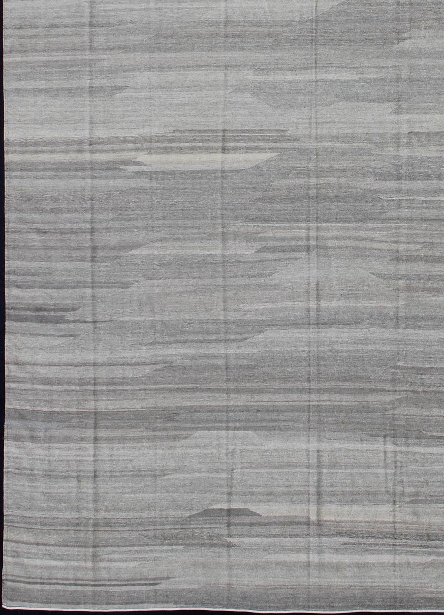 Very Large Modern Kilim with Solid Minimalist Design in Variation of Gray Tones Modern and casual flat - weave fine hand made Kilim rug in gray tones and Neutrals with Minimalist design and solid pattern Measures: 11'9 x 19'6 Minima... - Keivan Woven ArtsAFG - 9263 - 10434Rug