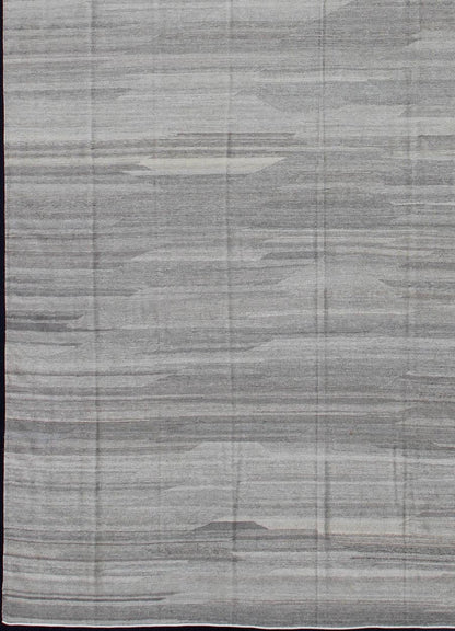 Very Large Modern Kilim with Solid Minimalist Design in Variation of Gray Tones Modern and casual flat - weave fine hand made Kilim rug in gray tones and Neutrals with Minimalist design and solid pattern Measures: 11'9 x 19'6 Minima... - Keivan Woven ArtsAFG - 9263 - 10434Rug