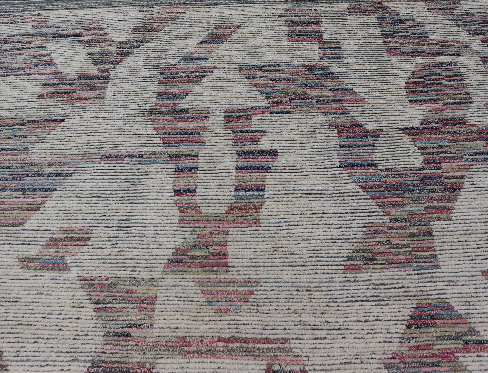 Keivan Woven Arts Large modern distressed rug in cream and multi colors. 10'9" X15'1" Modern rug by keivan woven arts. This distressed modern rug offers a neutral background with variety of colors. - Keivan Woven ArtsAFGC - 39477 - 18353Rug