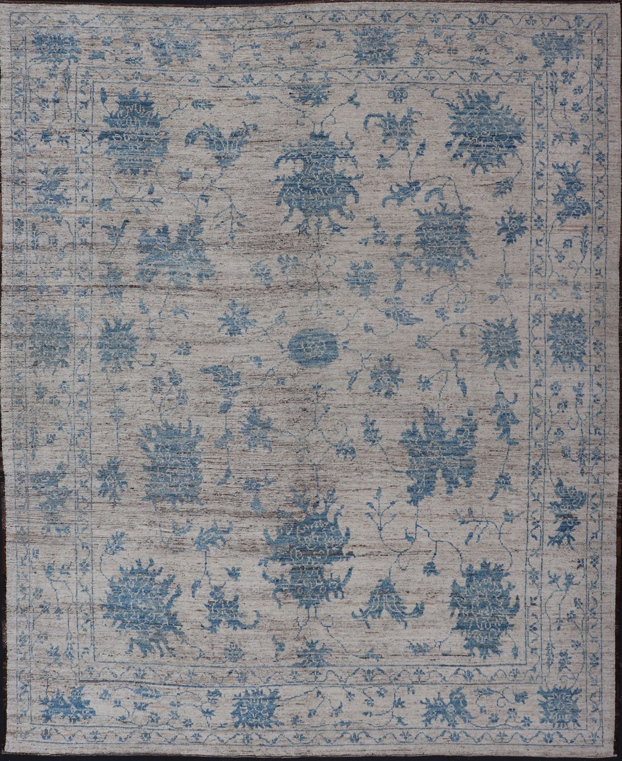 Measures: 9'5 x 12'1 Keivan Woven Arts Modern Oushak rug in light blue and off white. Keivan Woven Arts / rug AFGC - 39485 Early 21st Century. This Keiva Woven Arts Oushak design rug has been made with light blue and off white colors. This is... - Keivan Woven ArtsAFGC - 39485 - 18311Rug