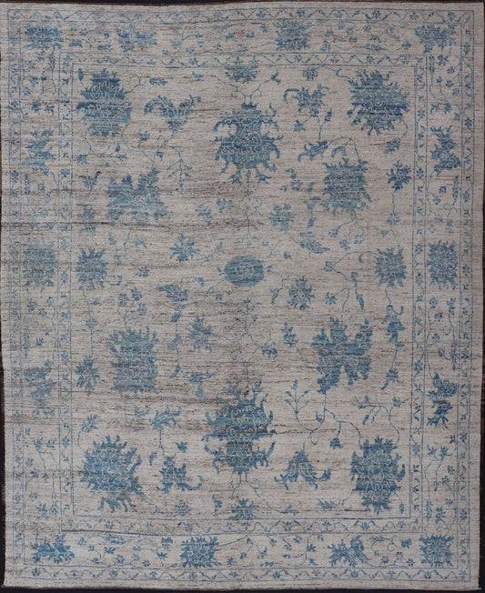 Measures: 9'5 x 12'1 Keivan Woven Arts Modern Oushak rug in light blue and off white. Keivan Woven Arts / rug AFGC - 39485 Early 21st Century. This Keiva Woven Arts Oushak design rug has been made with light blue and off white colors. This is... - Keivan Woven ArtsAFGC - 39485 - 18311Rug