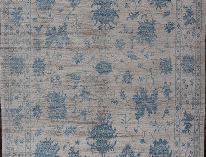 Measures: 9'5 x 12'1 Keivan Woven Arts Modern Oushak rug in light blue and off white. Keivan Woven Arts / rug AFGC - 39485 Early 21st Century. This Keiva Woven Arts Oushak design rug has been made with light blue and off white colors. This is... - Keivan Woven ArtsAFGC - 39485 - 18311Rug