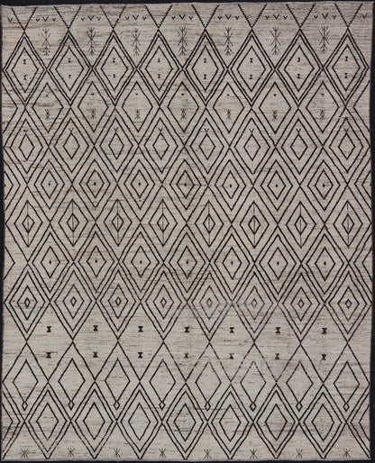 Modern Hand - Knotted Tribal Moroccan Rug in Wool with Geometric Diamond Design Measures: 12'4 x 14'8. This modern casual tribal Moroccan rug has been hand - knotted. The rug features a modern all - over geometric diamond design, replete with various... - Keivan Woven ArtsAFGC - 39770 - 19358Rug