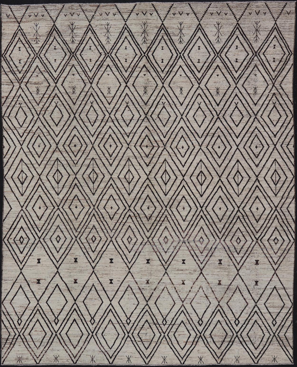 Modern Hand - Knotted Tribal Moroccan Rug in Wool with Geometric Diamond Design Measures: 12'4 x 14'8. This modern casual tribal Moroccan rug has been hand - knotted. The rug features a modern all - over geometric diamond design, replete with various... - Keivan Woven ArtsAFGC - 39770 - 19358