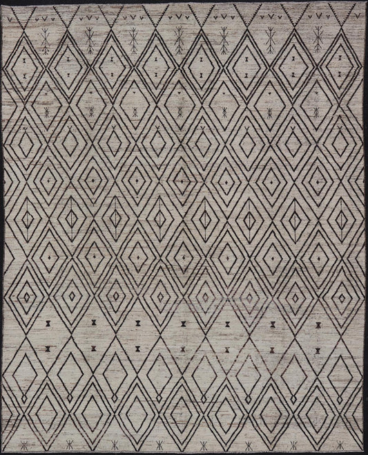 Modern Hand - Knotted Tribal Moroccan Rug in Wool with Geometric Diamond Design Measures: 12'4 x 14'8. This modern casual tribal Moroccan rug has been hand - knotted. The rug features a modern all - over geometric diamond design, replete with various... - Keivan Woven ArtsAFGC - 39770 - 19358