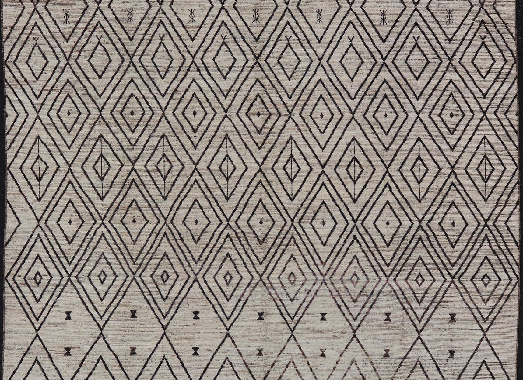 Modern Hand - Knotted Tribal Moroccan Rug in Wool with Geometric Diamond Design Measures: 12'4 x 14'8. This modern casual tribal Moroccan rug has been hand - knotted. The rug features a modern all - over geometric diamond design, replete with various... - Keivan Woven ArtsAFGC - 39770 - 19358Rug