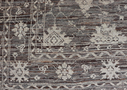 Modern Hand - Knotted Rug in Wool with Sub - Geometric Floral Oushak Design This modern casual rug has been hand - knotted. The rug features a modern sub - geometric Oushak design, replete with various motifs, the rug is rendered in earthy and neutral t... - Keivan Woven ArtsAFGC - 39775 - 17110Rug