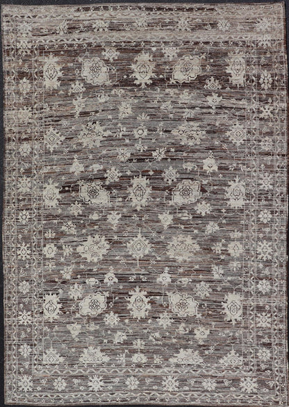 Modern Hand - Knotted Rug in Wool with Sub - Geometric Floral Oushak Design This modern casual rug has been hand - knotted. The rug features a modern sub - geometric Oushak design, replete with various motifs, the rug is rendered in earthy and neutral t... - Keivan Woven ArtsAFGC - 39775 - 17110Rug