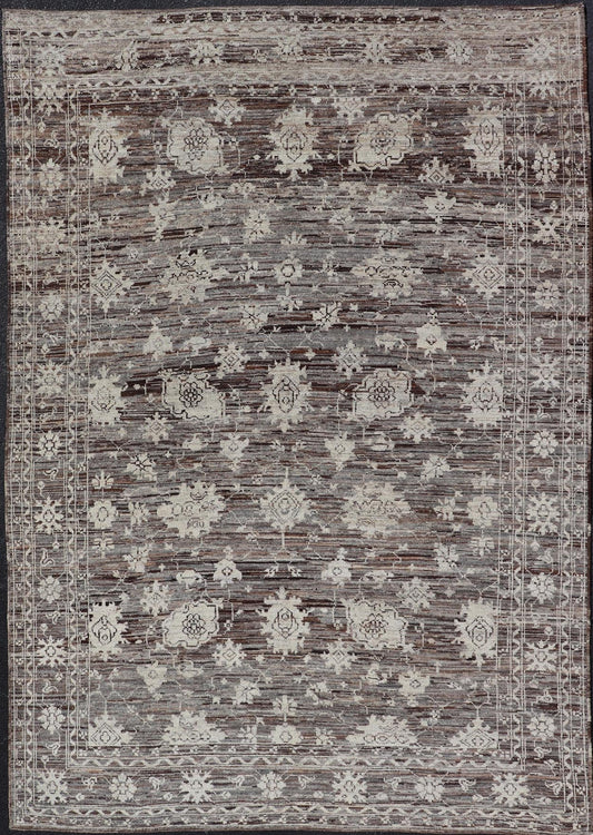 Modern Hand - Knotted Rug in Wool with Sub - Geometric Floral Oushak Design This modern casual rug has been hand - knotted. The rug features a modern sub - geometric Oushak design, replete with various motifs, the rug is rendered in earthy and neutral t... - Keivan Woven ArtsAFGC - 39775 - 17110Rug