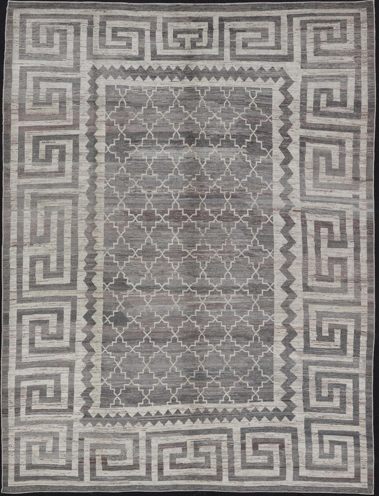 Modern Hand - Knotted Khotan Rug in Wool with Sub - Geometric & Greek Key Design This modern casual Khotan rug has been hand - knotted. The rug features a modern sub - geometric diamond design, enclosed within a Greek key design border; making this rug... - Keivan Woven ArtsAFGC - 39807 - 19376Rug