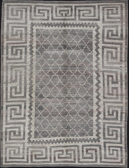 Modern Hand - Knotted Khotan Rug in Wool with Sub - Geometric & Greek Key Design This modern casual Khotan rug has been hand - knotted. The rug features a modern sub - geometric diamond design, enclosed within a Greek key design border; making this rug... - Keivan Woven ArtsAFGC - 39807 - 19376Rug
