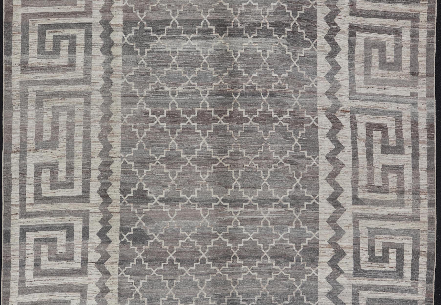 Modern Hand - Knotted Khotan Rug in Wool with Sub - Geometric & Greek Key Design This modern casual Khotan rug has been hand - knotted. The rug features a modern sub - geometric diamond design, enclosed within a Greek key design border; making this rug... - Keivan Woven ArtsAFGC - 39807 - 19376Rug