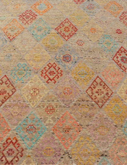 Modern Hand - Knotted Tribal Rug in Wool with Sub - Geometric Diamond Design This modern casual tribal rug has been hand - knotted. The rug features a modern sub - geometric diamond design rendered in multicolor; making this rug a superb fit for a vari... - Keivan Woven ArtsAFGC - 39941 - 19388Rug