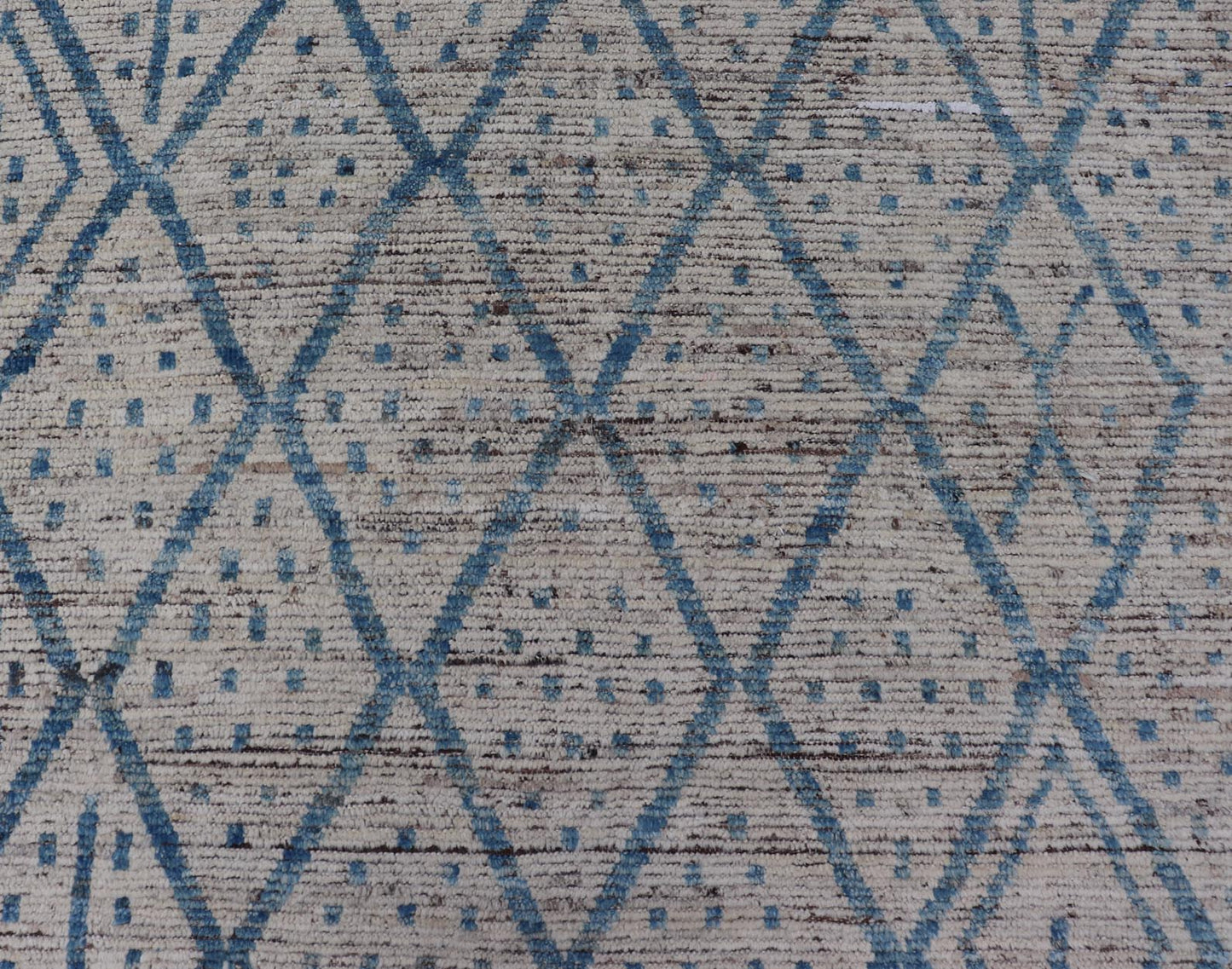 Modern Hand - Knotted Tribal Rug in Wool with Sub - Geometric Design in Blue & Ivory This modern casual tribal rug has been hand - knotted. The rug features a modern sub - geometric diamond design, replete with various motifs, rendered in blue and ivor... - Keivan Woven ArtsAFGC - 40822 - 19418Rug